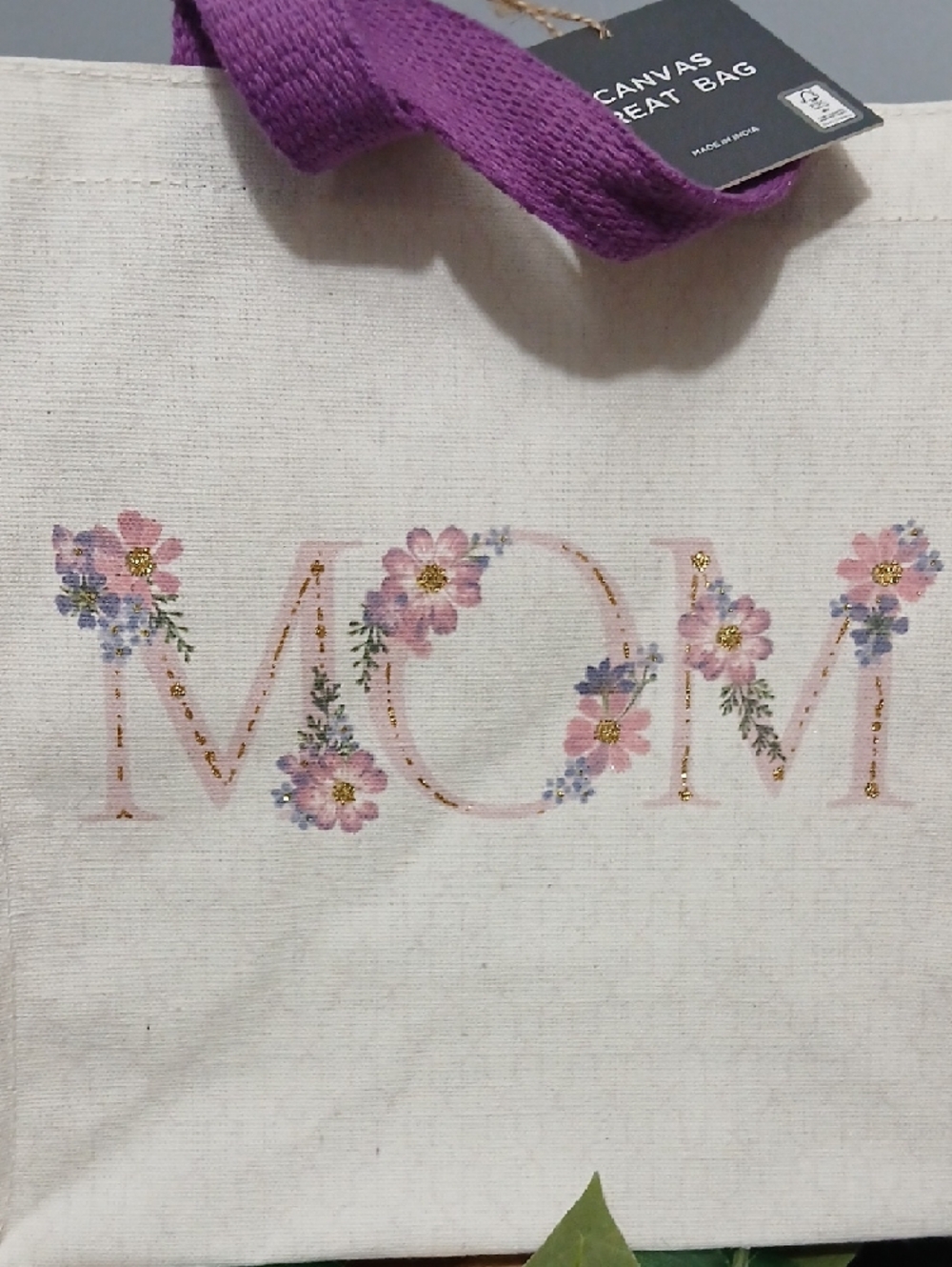 Floral 'MOM' Canvas Tote Bag in Cream and Pink NWT - Picture 2 of 9